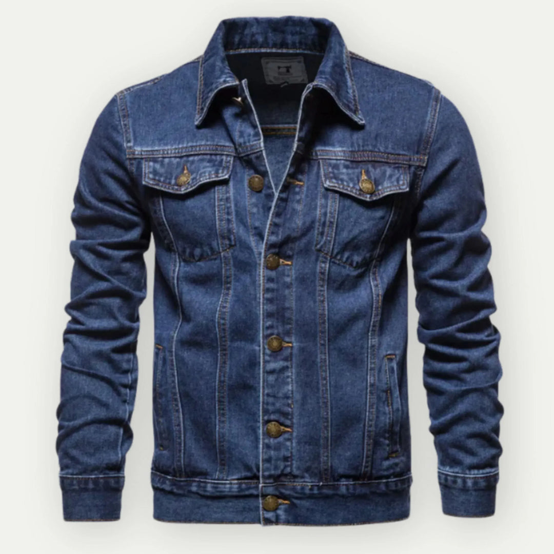Men's Denim Trucker Jacket – Tailored Fit with Metal Buttons & Pockets Dark Blue