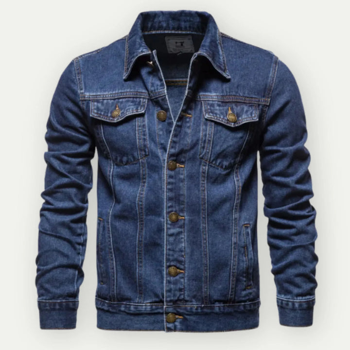 Men's Denim Trucker Jacket – Tailored Fit with Metal Buttons & Pockets Dark Blue