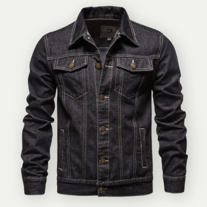Men's Denim Trucker Jacket – Tailored Fit with Metal Buttons & Pockets Black