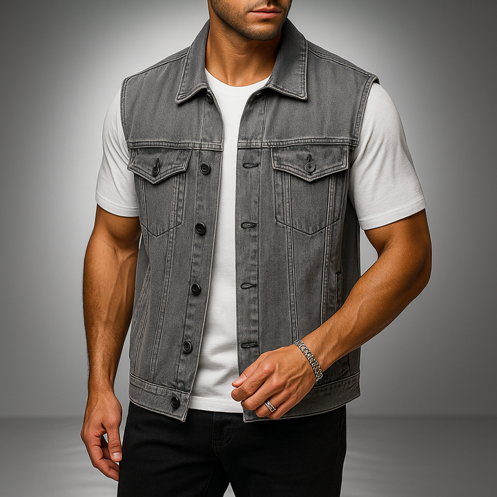 Men's Denim Vest - Stylish and Versatile Outerwear Gray