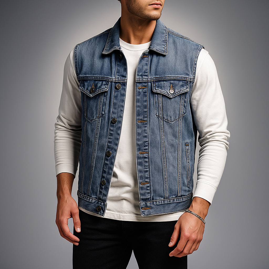 Men's Denim Vest - Stylish and Versatile Outerwear Blue