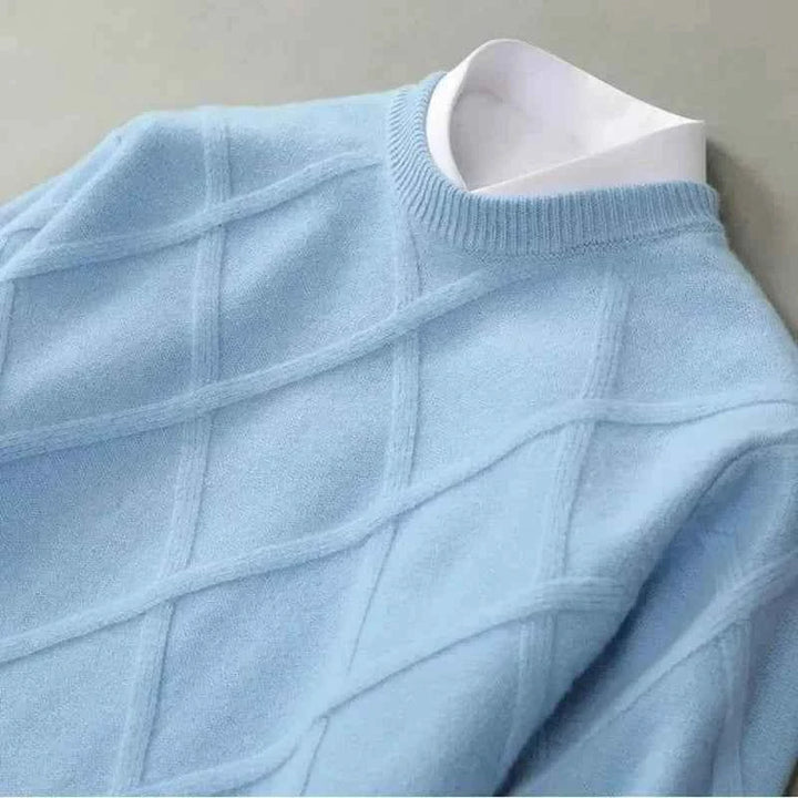 Men's Diamond Knit Sweater – Round Neck with Ribbed Trims – Soft Cotton Blend
