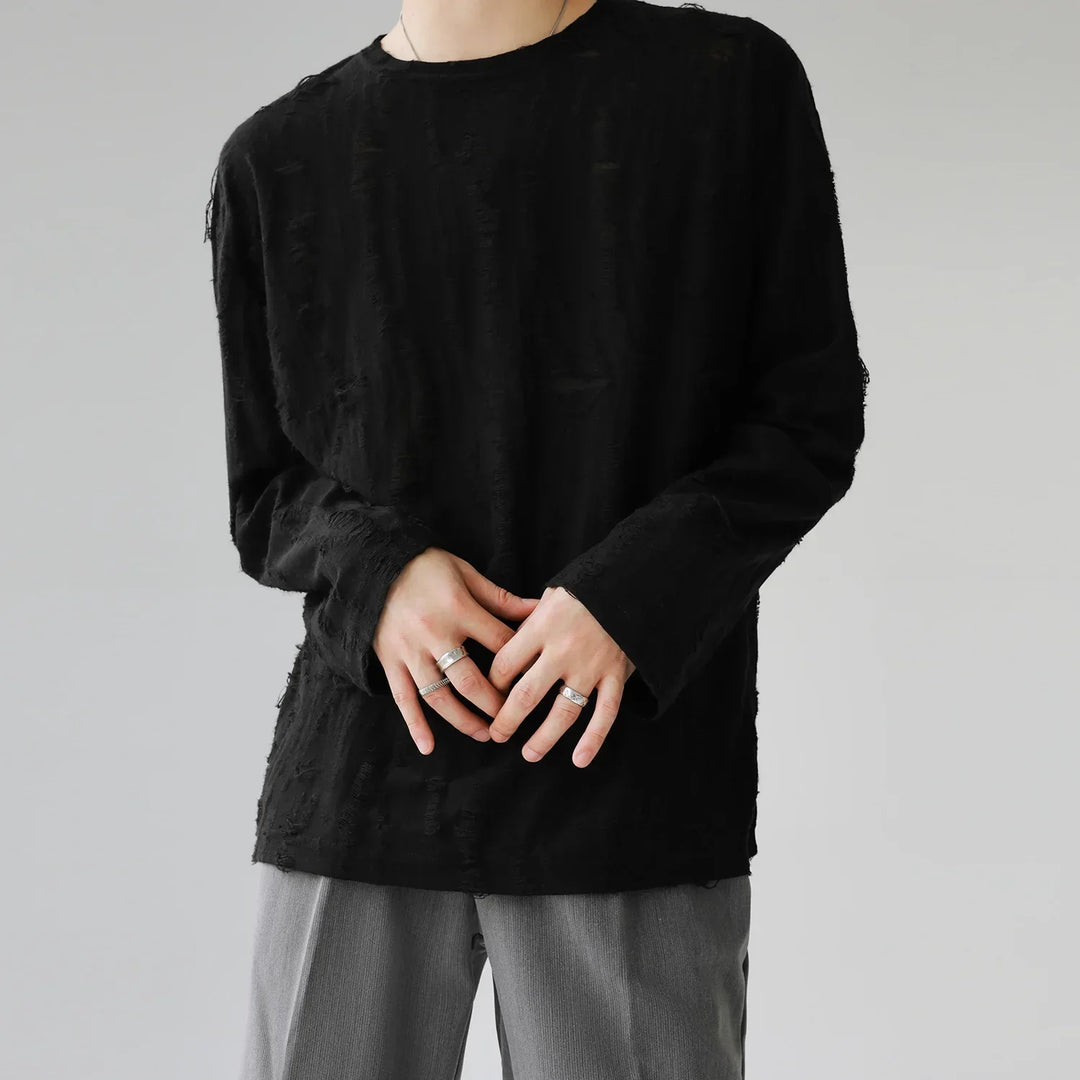 Men's Distressed Long Sleeve Shirt Black