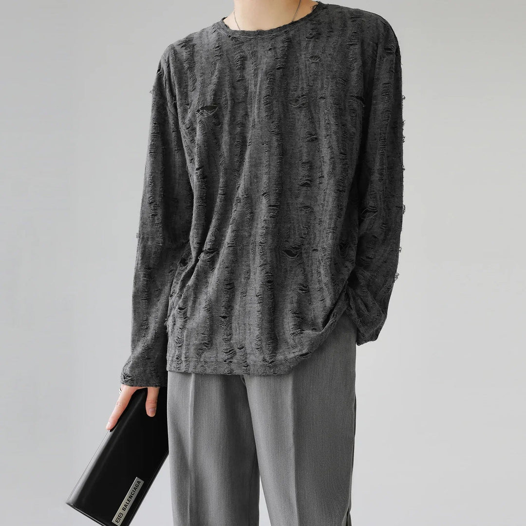 Men's Distressed Long Sleeve Shirt Gray