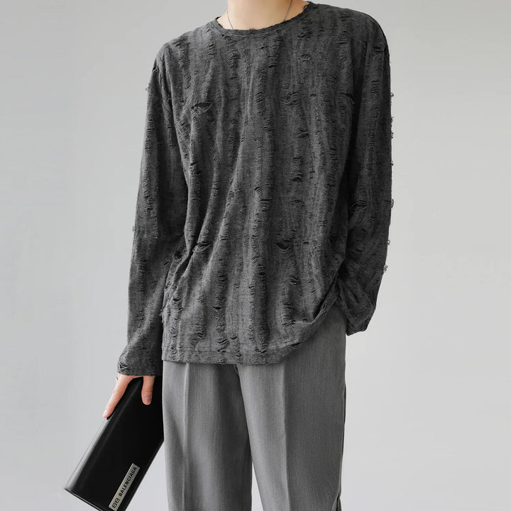 Men's Distressed Long Sleeve Shirt Gray