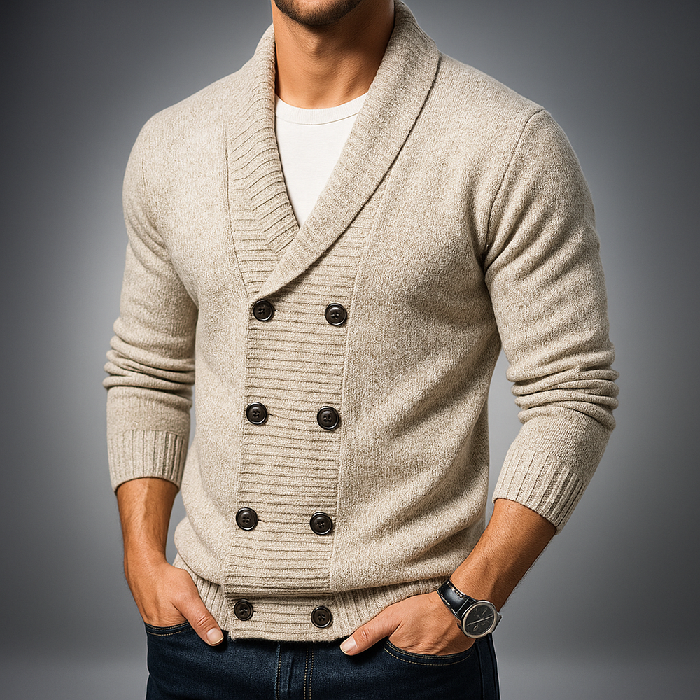 Men's Double-Breasted Cardigan Beige