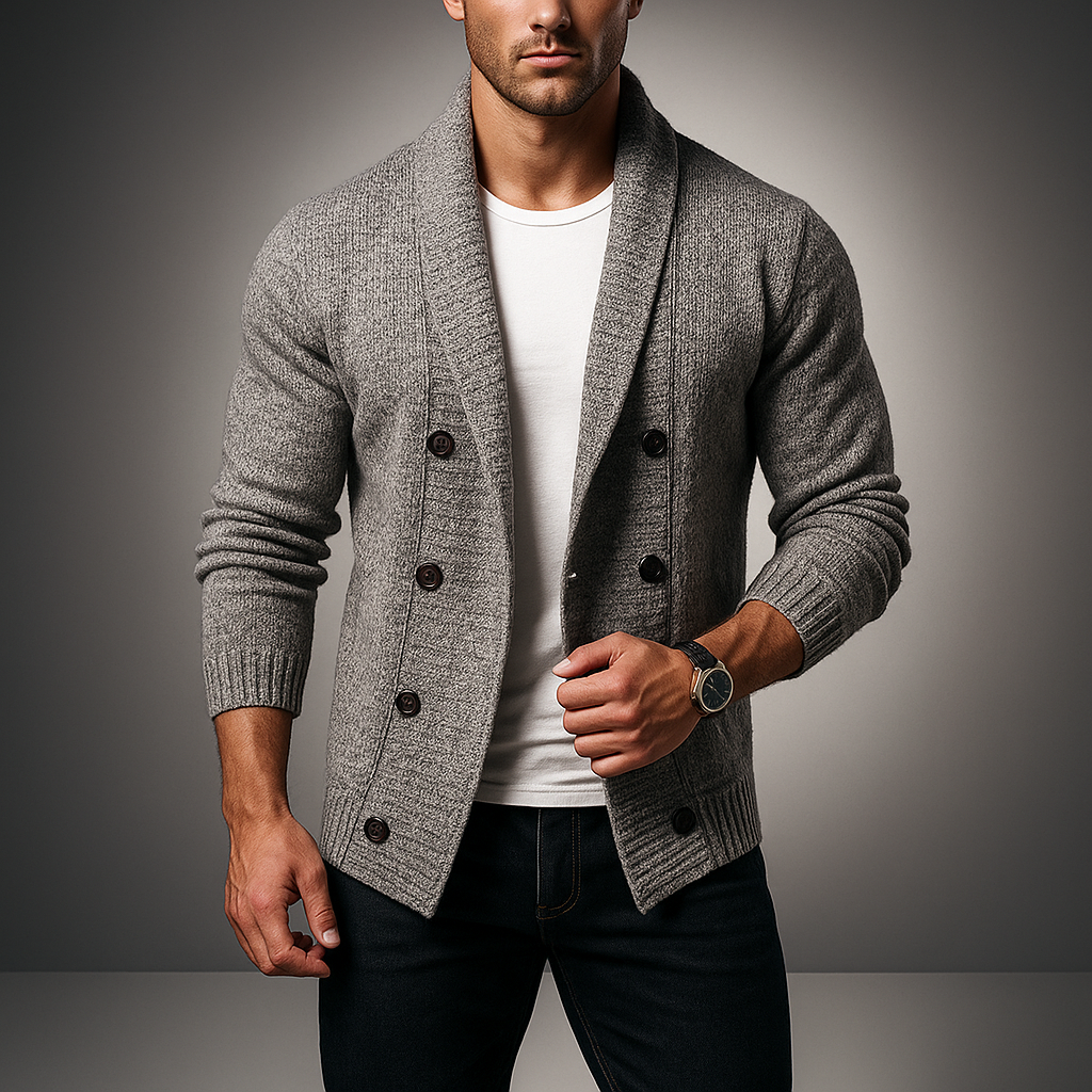 Men's Double-Breasted Cardigan Light Gray