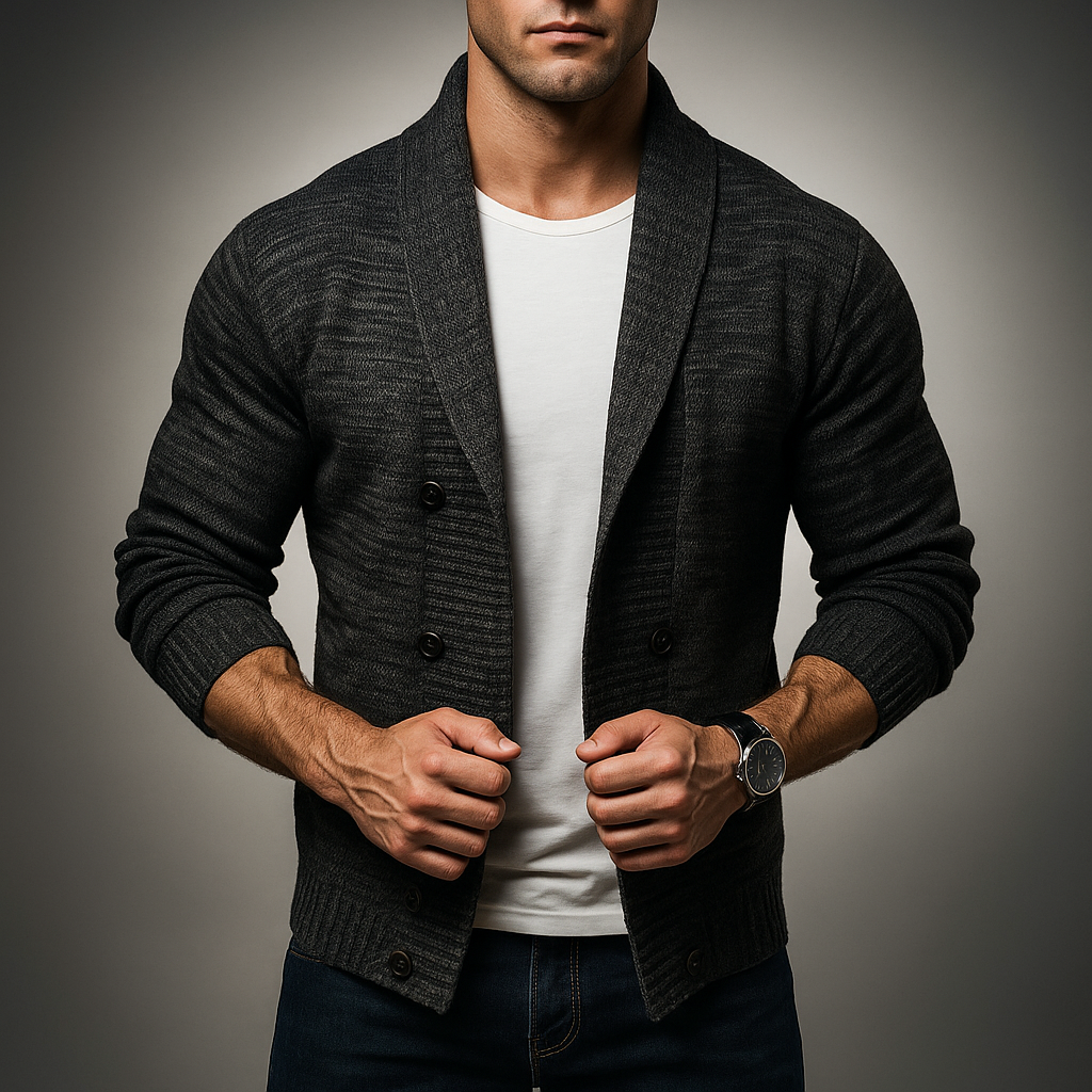 Men's Polyester Cardigan Slim Pockets Dark Gray Winter Light Gray