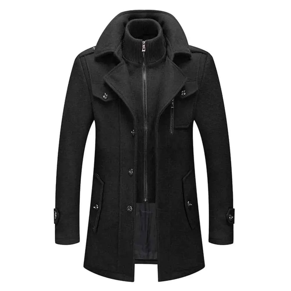 Men's Double-Layer Wool Blend Matte Coat Black