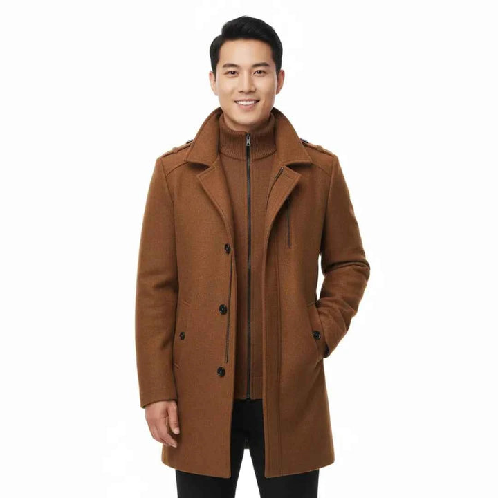 Men's Double-Layer Wool Blend Matte Coat