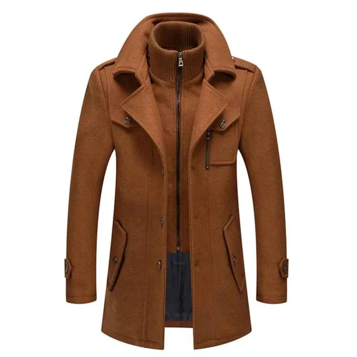 Men's Double-Layer Wool Blend Matte Coat Brown