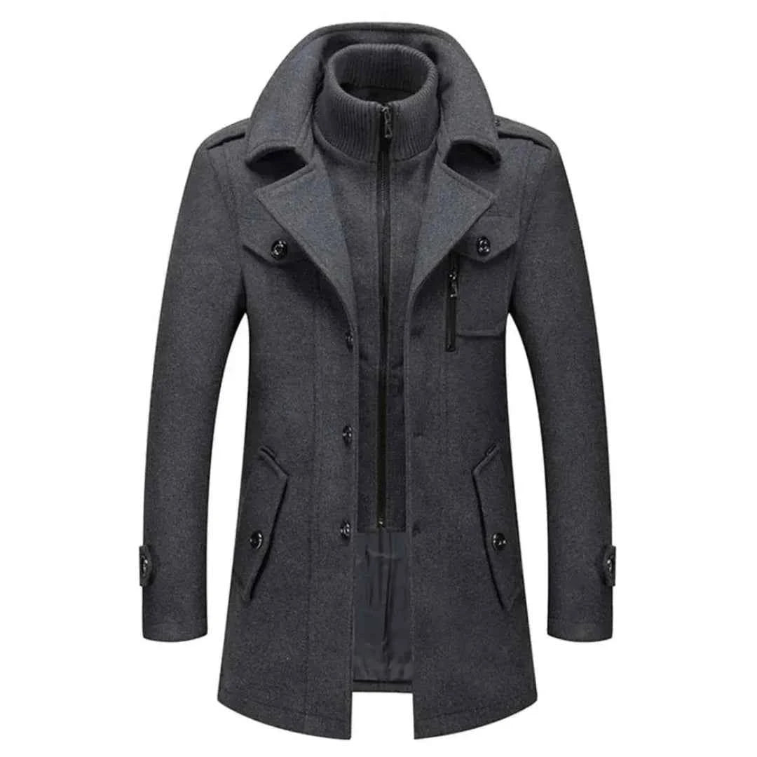 Men's Double-Layer Wool Blend Matte Coat Gray