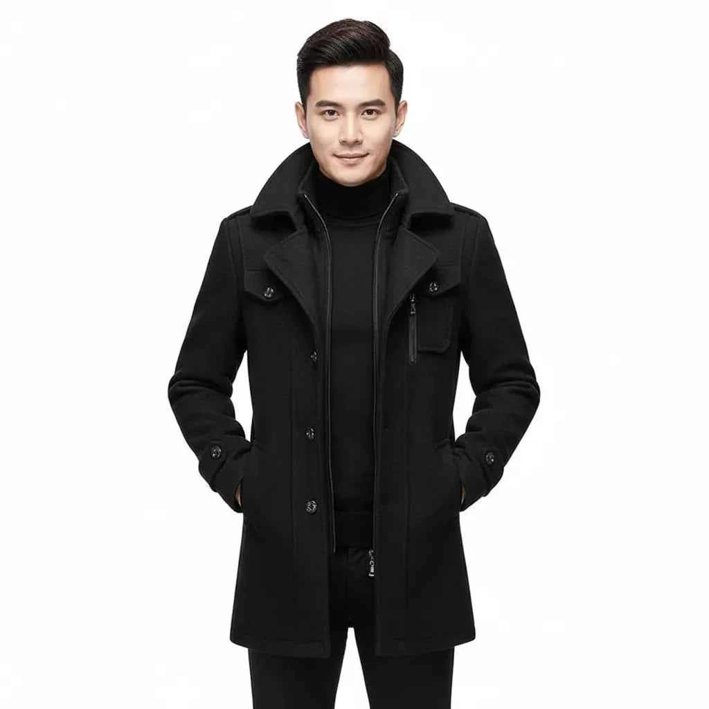 Men's Double-Layer Wool Blend Matte Coat