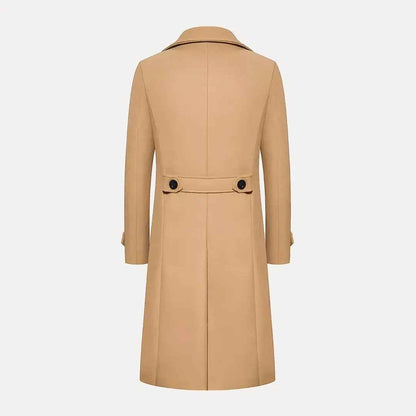 Men's Double Row Button Wool Trench Coat Khaki Black Dark Gray