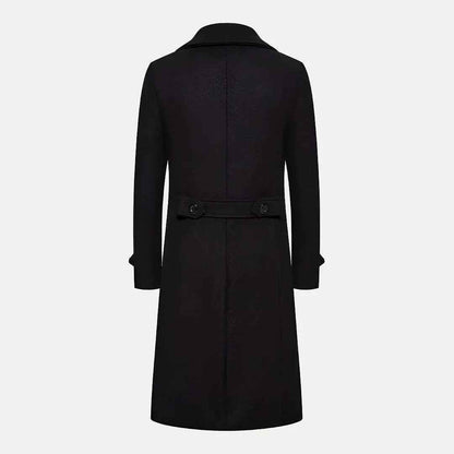 Men's Double Row Button Wool Trench Coat Khaki Black Dark Gray