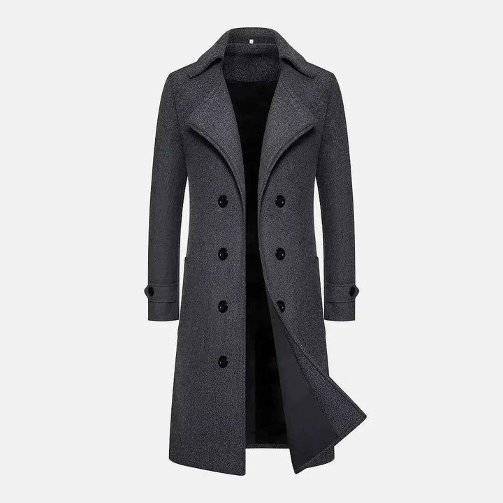 Men's Double Row Button Wool Trench Coat Dark Gray