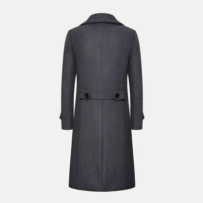 Men's Double Row Button Wool Trench Coat Khaki Black Dark Gray