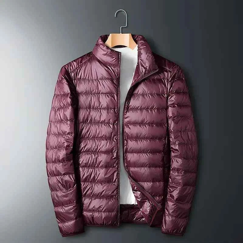 Men's Down Lined Puffer Jacket – Regular Fit – Full Zip – Stand Collar Red