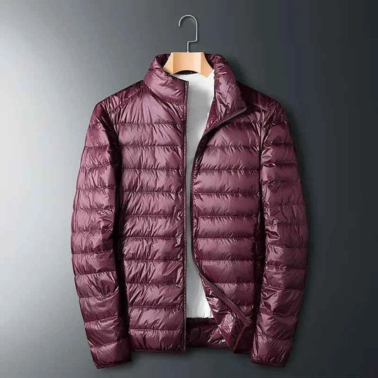 Men's Down Lined Puffer Jacket – Regular Fit – Full Zip – Stand Collar Red