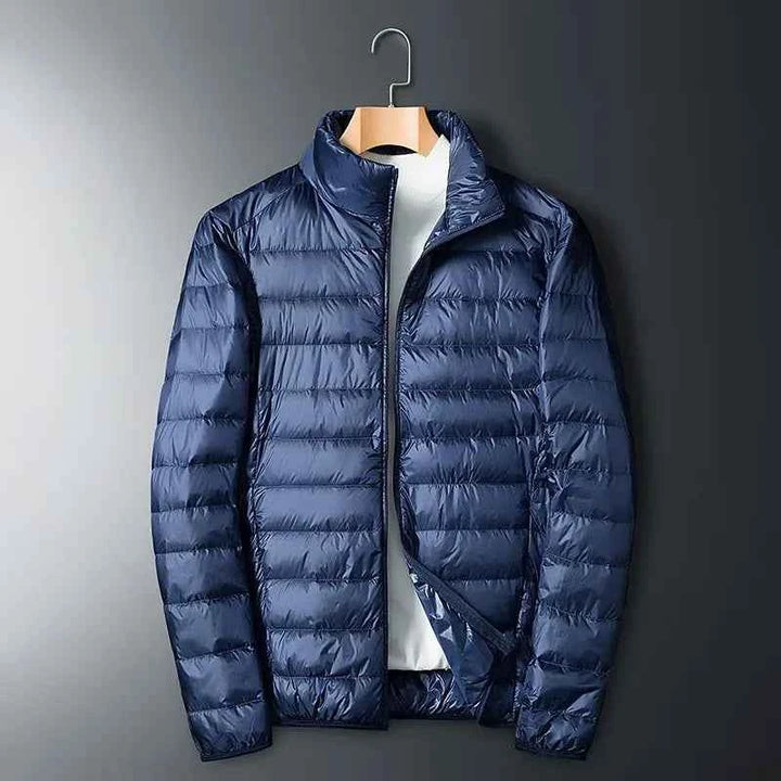 Men's Down Lined Puffer Jacket – Regular Fit – Full Zip – Stand Collar Navy Blue