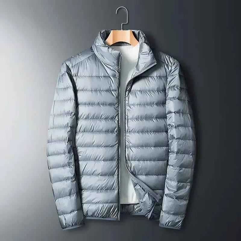 Men's Down Lined Puffer Jacket – Regular Fit – Full Zip – Stand Collar Grey