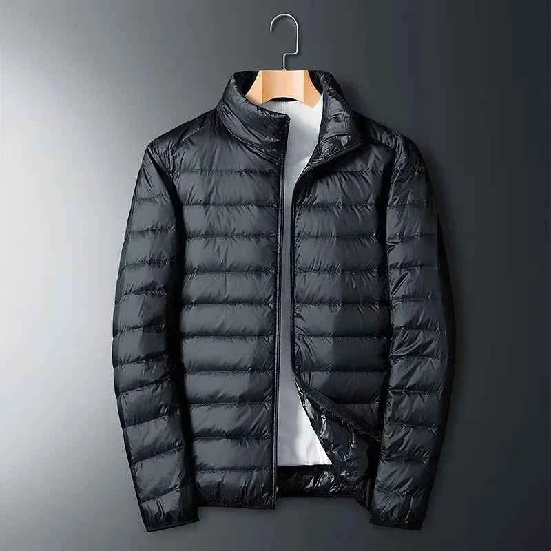 Men's Down Lined Puffer Jacket – Regular Fit – Full Zip – Stand Collar Black