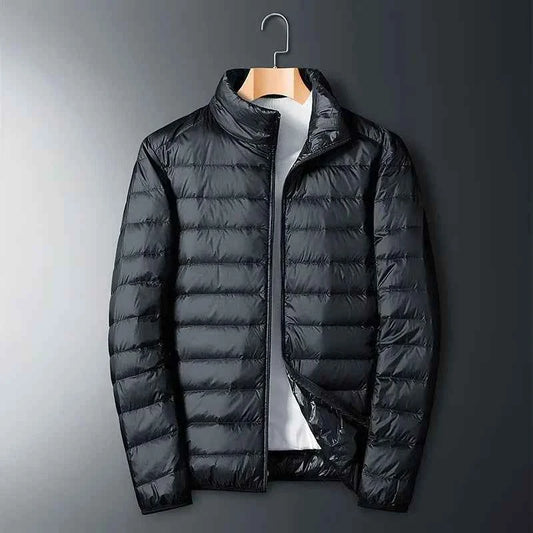 Men's Down Lined Puffer Jacket – Regular Fit – Full Zip – Stand Collar Black