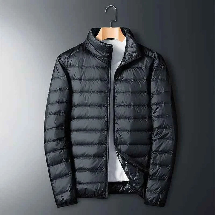Men's Down Lined Puffer Jacket – Regular Fit – Full Zip – Stand Collar Black