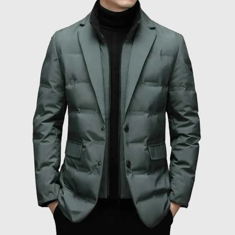 Men's Down Quilted Blazer Jacket Green