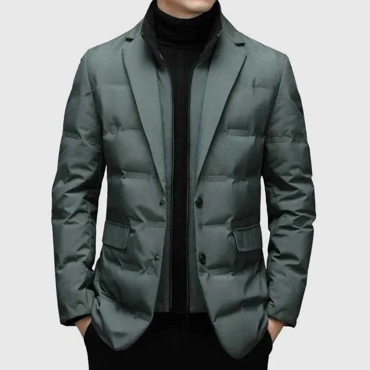 Men's Down Quilted Blazer Jacket Green