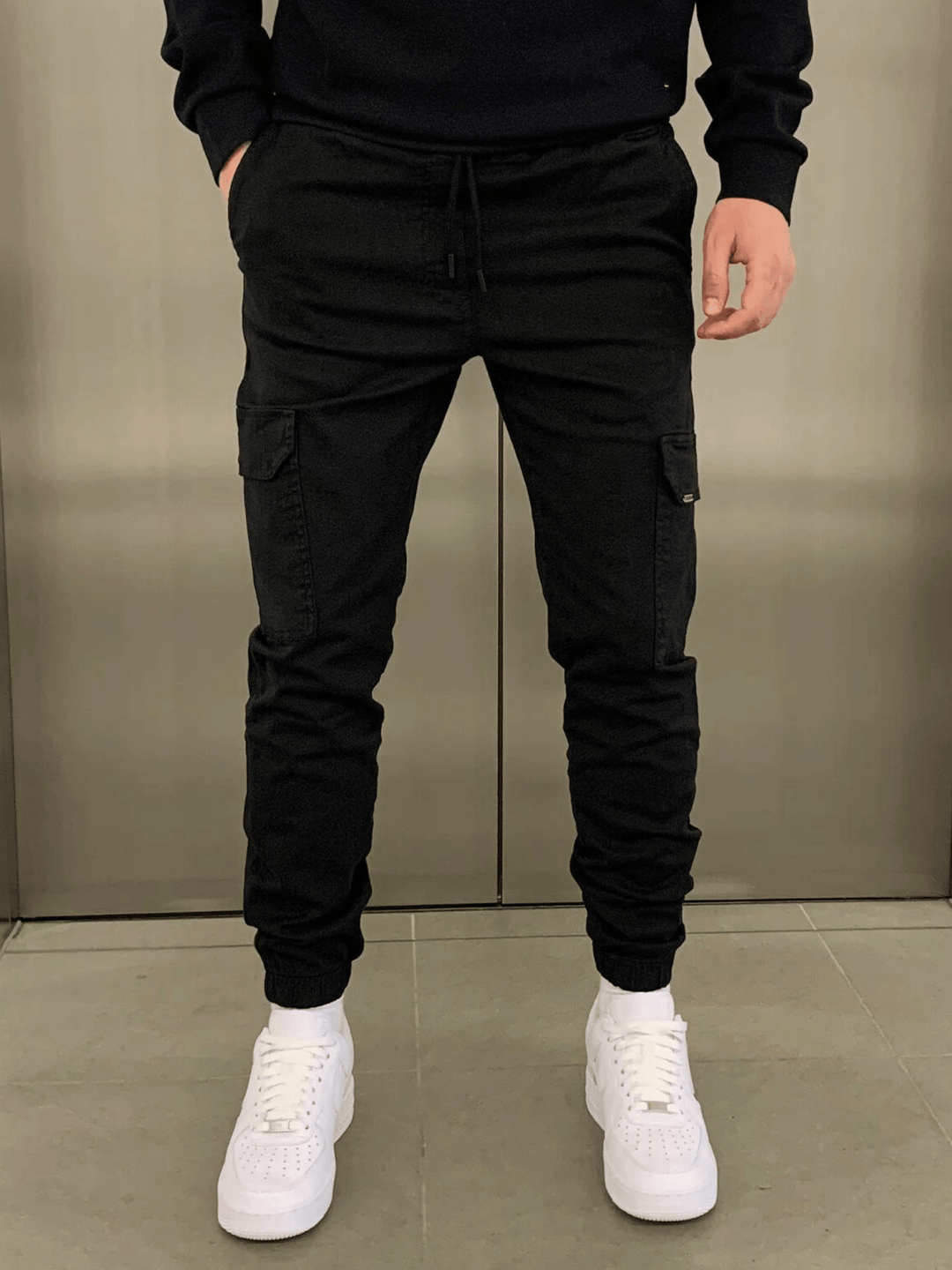 Men's Drawstring Cargo Pants for Comfort and Style Black