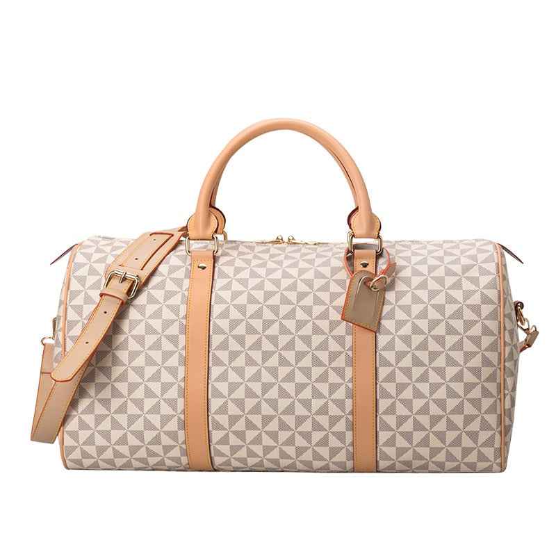 Men's Large Geometric Print Duffle Bag for Travel Beige