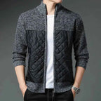 Men's Knitted Two Tone Insulated Ribbed Side Pocket Solid Jacket Dark Gray