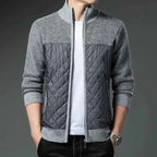 Men's Knitted Two Tone Insulated Ribbed Side Pocket Solid Jacket Light Gray