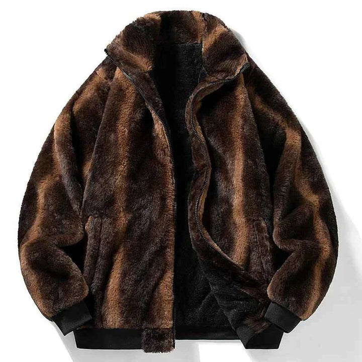 Men's Faux Fur Bomber Jacket Brown