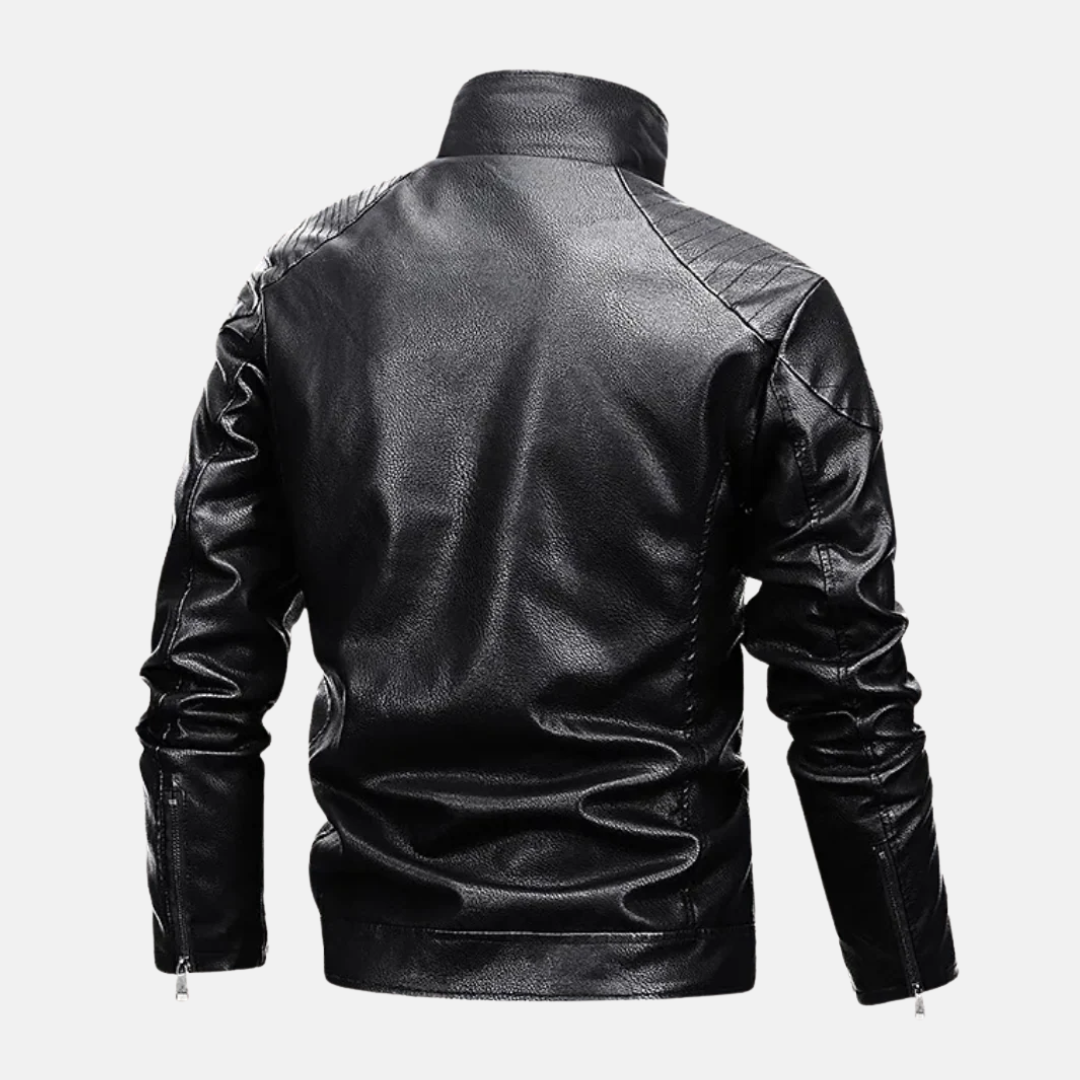 Men's Faux Leather Jacket with Faux-Fur Lining - Regular Fit, Zipper & Button Closure
