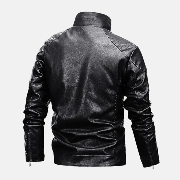 Men's Faux Leather Jacket with Faux-Fur Lining - Regular Fit, Zipper & Button Closure