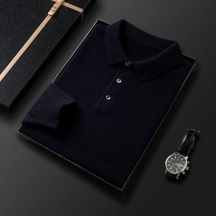 Men's Fine-Knit Long Sleeve Polo Sweater – Regular Fit with Buttoned Collar