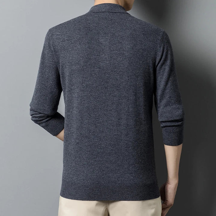 Men's Fine-Knit Long Sleeve Polo Sweater – Regular Fit with Buttoned Collar