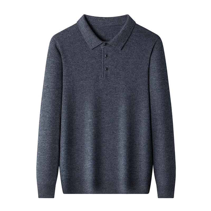 Men's Fine-Knit Long Sleeve Polo Sweater – Regular Fit with Buttoned Collar