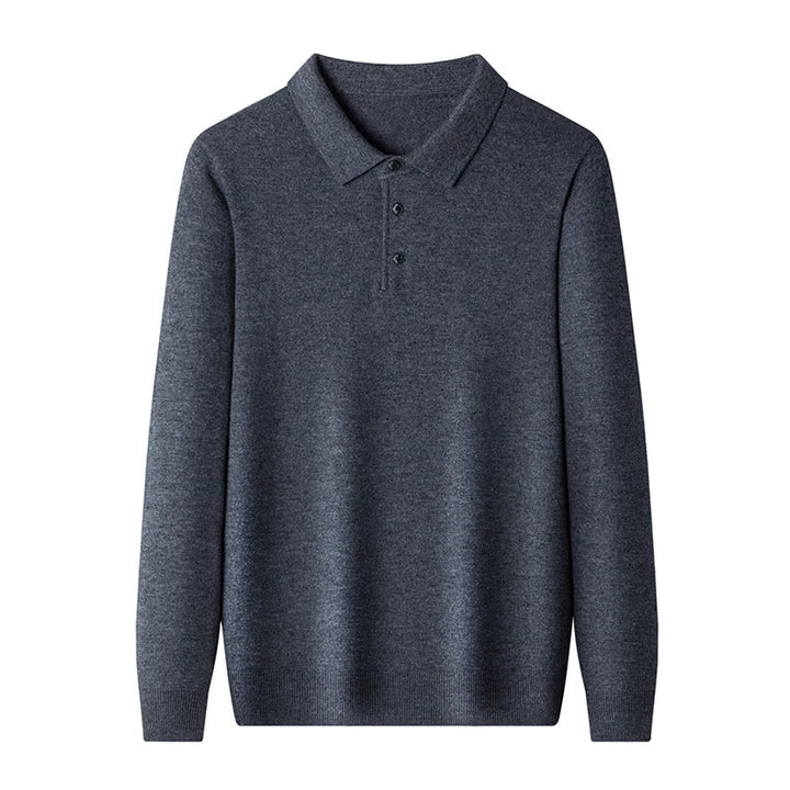 Men's Fine-Knit Long Sleeve Polo Sweater – Regular Fit with Buttoned Collar