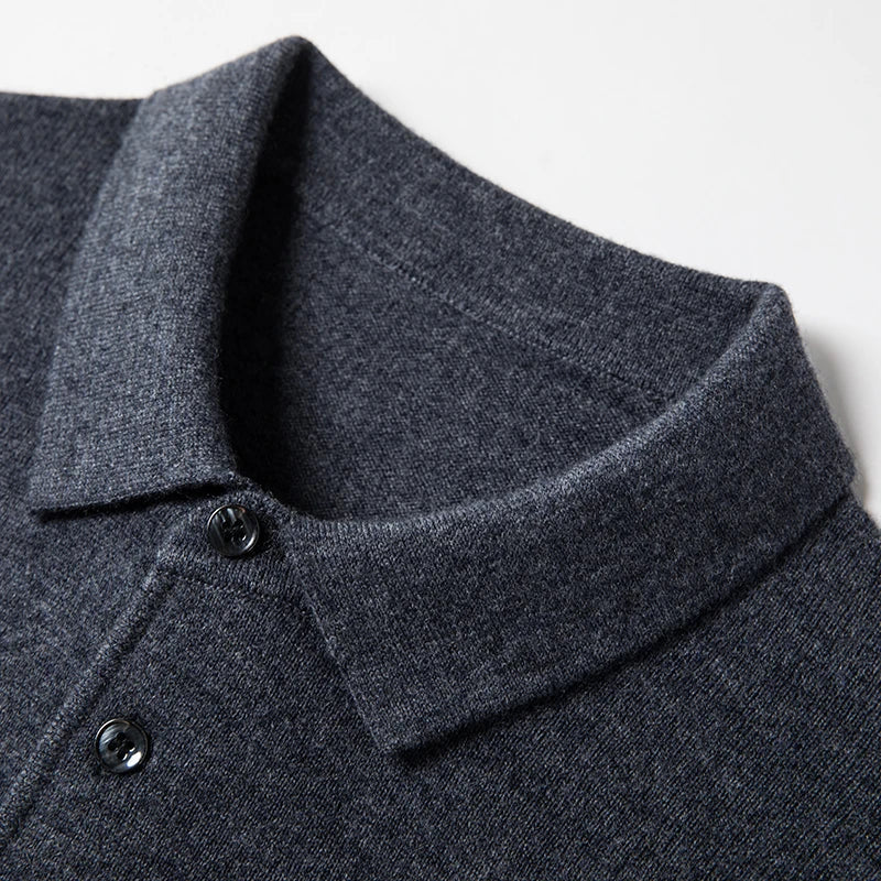 Men's Fine-Knit Long Sleeve Polo Sweater – Regular Fit with Buttoned Collar