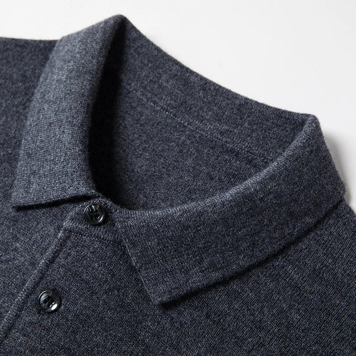 Men's Fine-Knit Long Sleeve Polo Sweater – Regular Fit with Buttoned Collar
