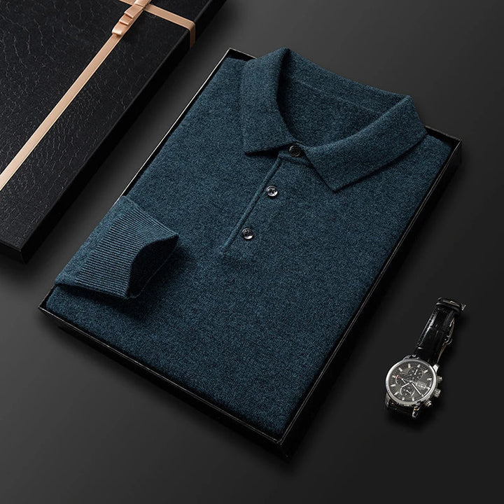 Men's Fine-Knit Long Sleeve Polo Sweater – Regular Fit with Buttoned Collar