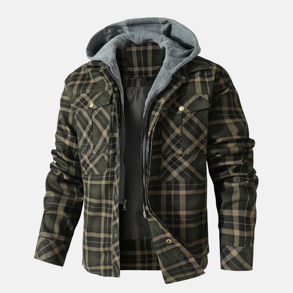 Men's Flannel Hooded Jacket Army Green