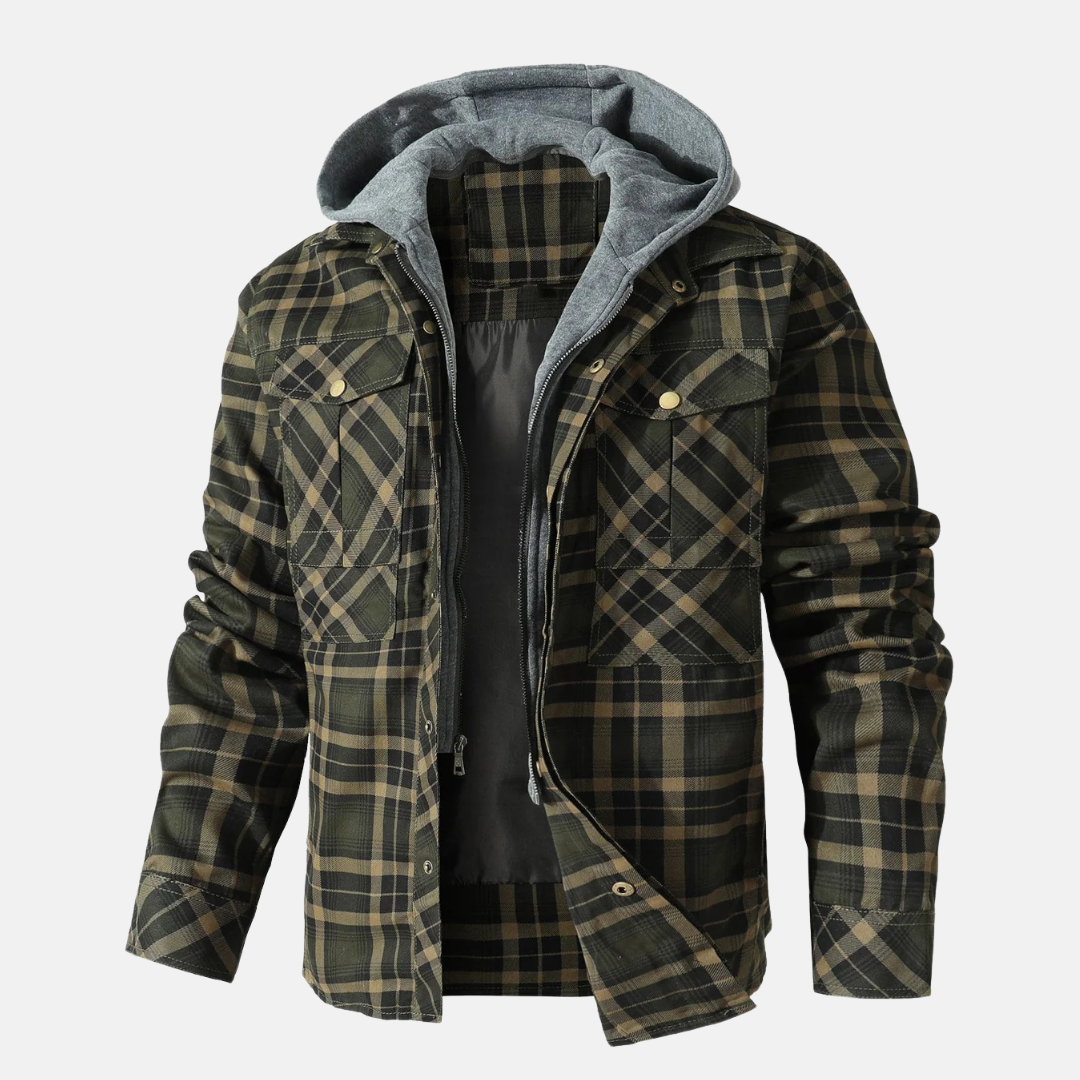 Men's Flannel Hooded Jacket Army Green
