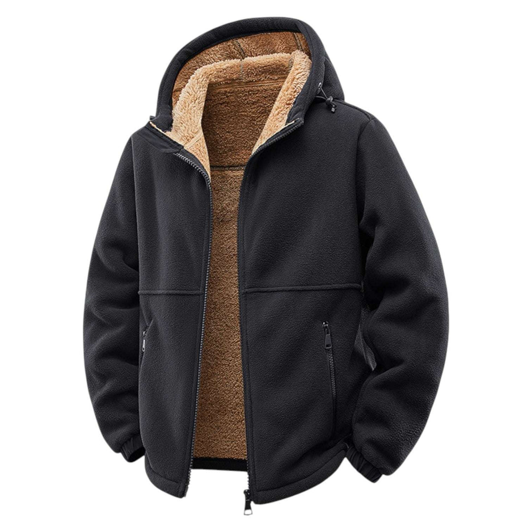 Men's Fleece Hooded Jacket - Cozy and Stylish Outerwear Black