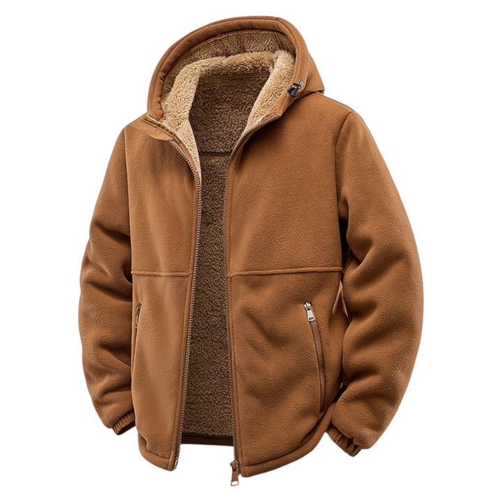 Men's Fleece Hooded Jacket - Cozy and Stylish Outerwear Brown