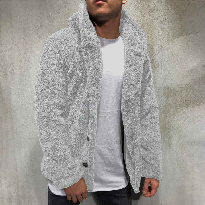 Men's Fleece Hoodie Jacket – Relaxed Fit – Casual Hip-Length with Buttons Grey
