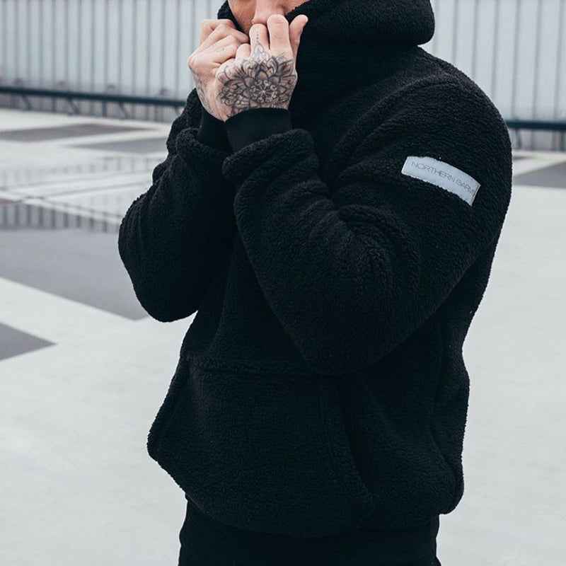 Men's Fleece Hoodie – Relaxed Fit with Hood and Front Pocket Black